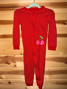 Little Me Red Polka Dot One-Piece Footie with Cherry Applique
